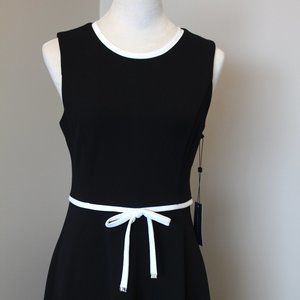 Tommy Hilfiger Black A-line Sleeveless Dress with White Collar Belt, Size 6(NWT)